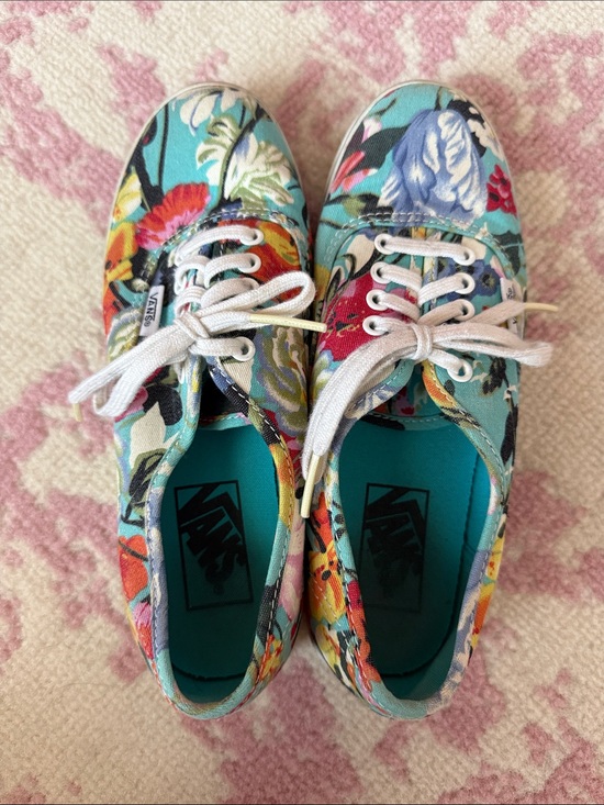 Vans Shoes - Vans Teal Floral Canvas Lace-Up Sneakers with Multicolor Print